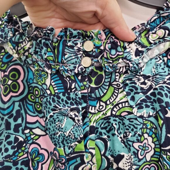 Lilly Pulitzer Girl's Teal Multi Tiger Paisley Print Flutter Sleeve Dress Sz 14 - Picture 7 of 8